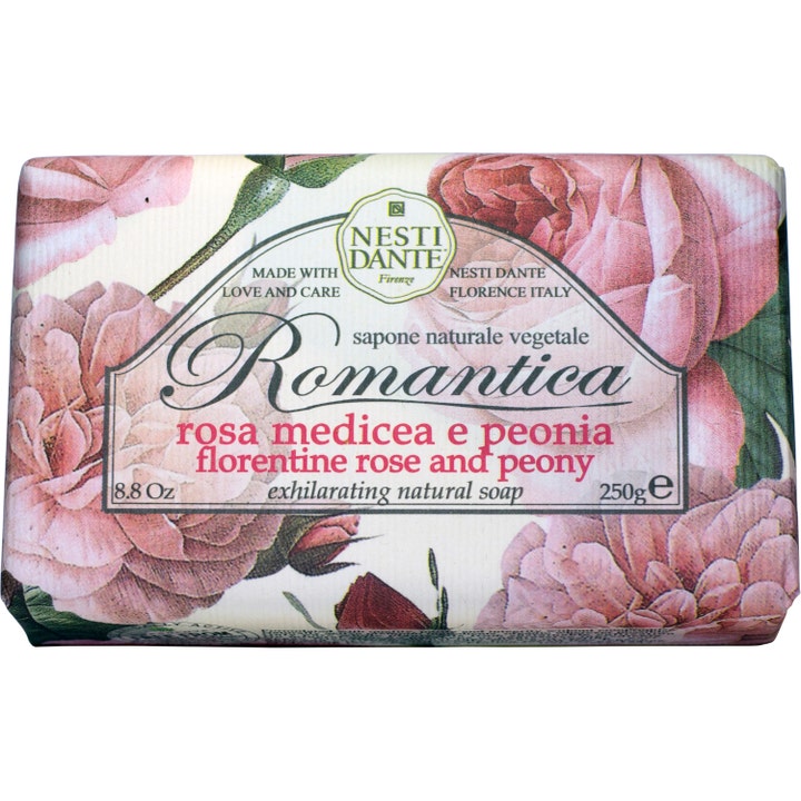 Nesti Dante Romantica Rose & Peony 250 g fast såpe med duft av peon i blomstret papiremballasje