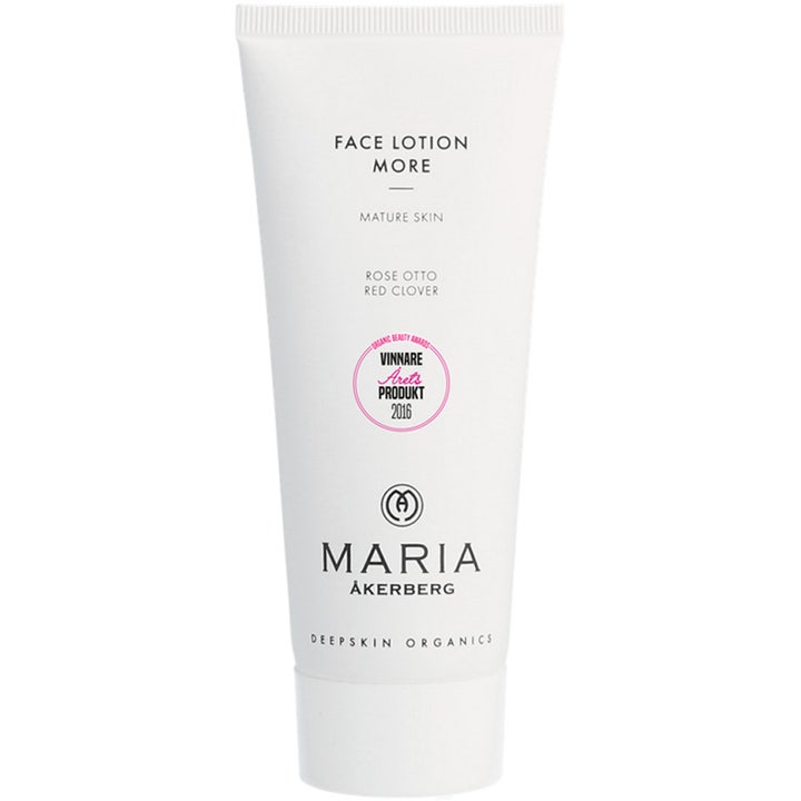 Maria Åkerberg Face Lotion More ansiktskrem for moden hud i hvit tube med rødkløver som gir fuktighet