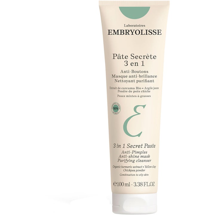 Embryolisse Pâte Secrète 3 en 1 100 ml rensende ansiktsmaske i beige tube med grønn logo og hvit kork
