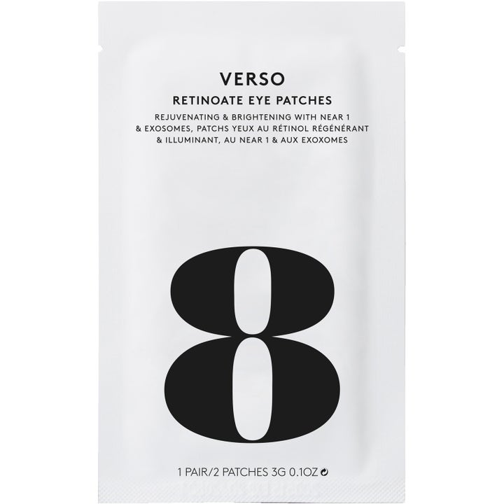 Verso Retinoate Eye Patches 1 par foryngende øyemaske i hvit pose med stort sort 8-tall.