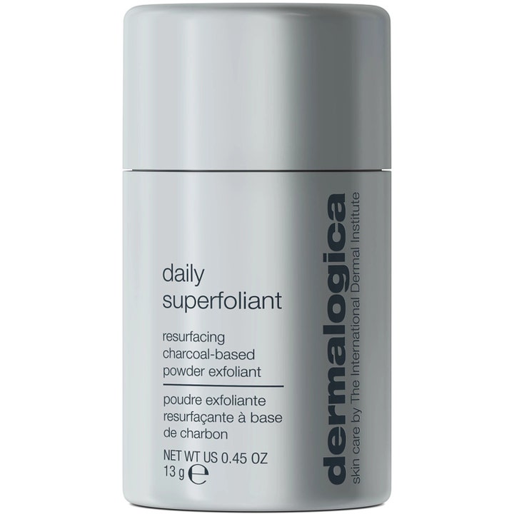 Dermalogica Daily Superfoliant 13 g eksfolierende kullbasert pulver som gir glattere hud i grå sylindrisk boks