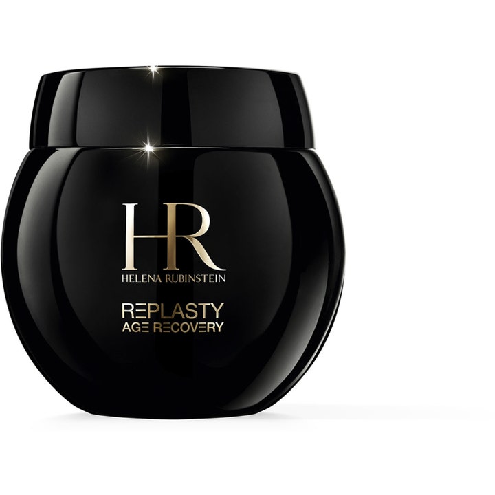 Helena Rubinstein Re-Plasty Age Recovery gjenoppbyggende nattkrem i en elegant glansfull sort krukke med gullskrift.