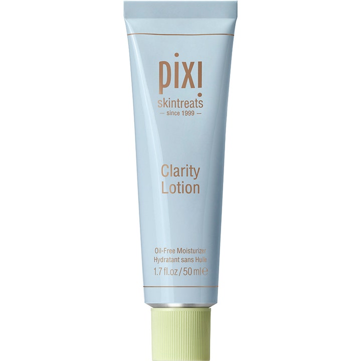 Pixi Clarity Lotion 50 ml oljefri fuktighetskrem som balanserer huden i lyseblå tube med lysegrønn kork
