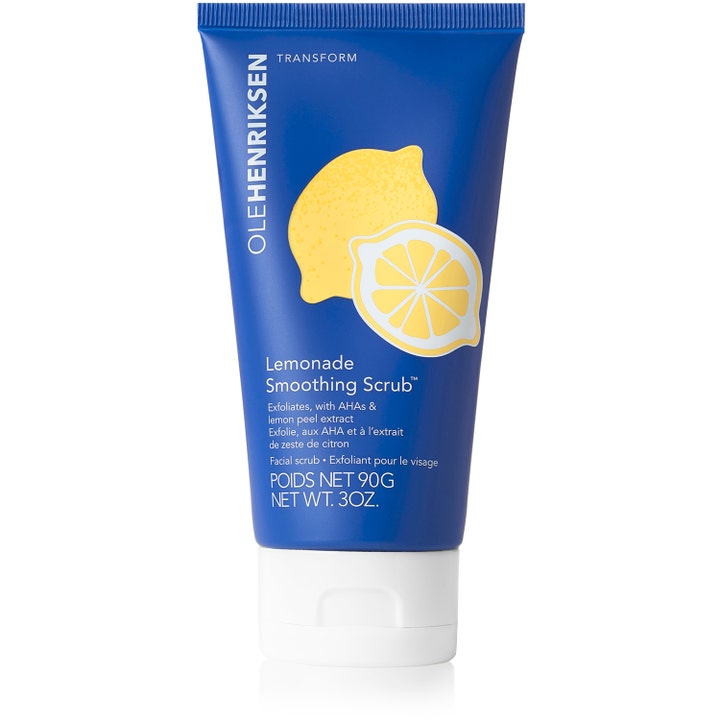 Ole Henriksen Lemonade Smoothing Scrub 90g eksfolierende ansiktsskrubb med AHA i blå tube med gul sitronillustrasjon