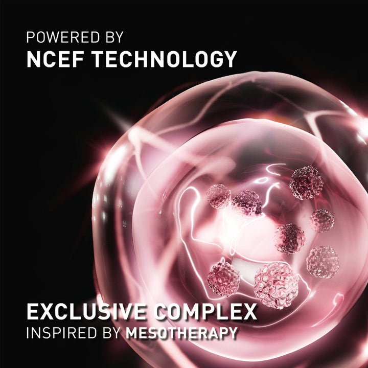 Filorga Meso-Mask 50 ml ansiktsmaske inspirert av mesoterapi med en lysende rosa NCEF-teknologi illustrasjon.
