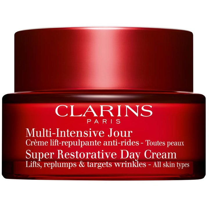 Clarins Multi-Intensive Super Restorative Day Cream 50 ml løftende dagkrem i en dyp rød glasskrukke med rødt lokk