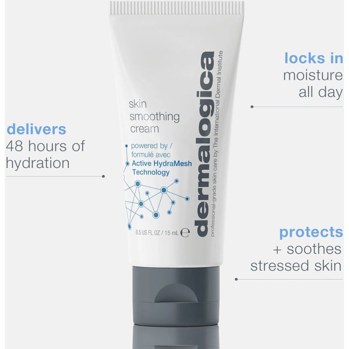 Dermalogica Skin Smoothing Cream 15 ml fuktighetskrem i hvit tube som gir 48 timer fuktighet og beroliger huden.