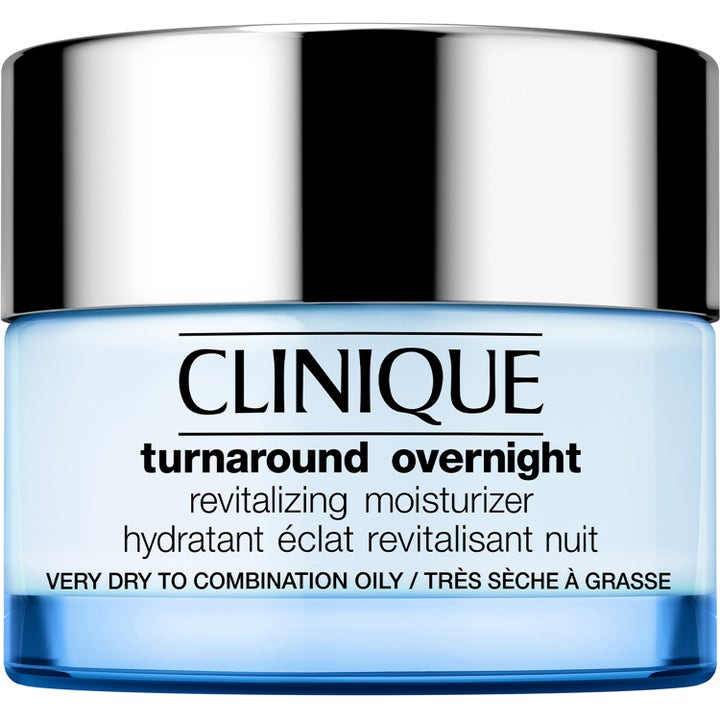 Clinique Turnaround Overnight Revitalizing Moisturizer revitaliserende nattkrem i lyseblå krukke med blankt sølvlokk