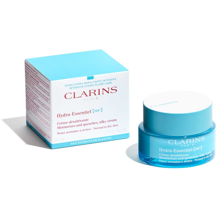 Clarins Hydra-Essentiel Silky Cream 50 ml fuktighetsgivende dagkrem i blå krukke med lyseblå eske