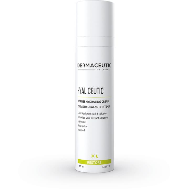 Dermaceutic Hyal Ceutic 40 ml fuktighetskrem i hvit pumpeflaske som gir fukt med hyaluronsyre
