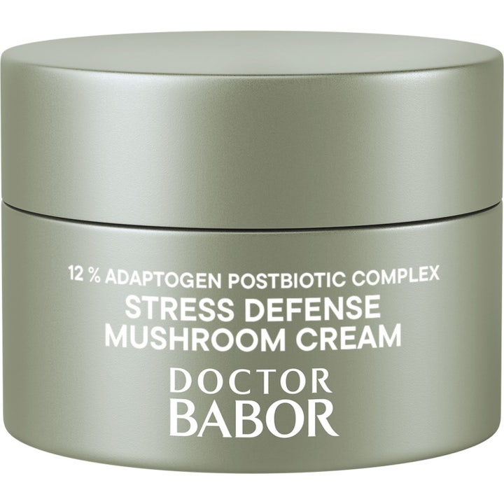 Doctor Babor Cleanformance Stress Defense Mushroom Cream 50 ml beroligende ansiktskrem i frostet glasskrukke med grønt lokk