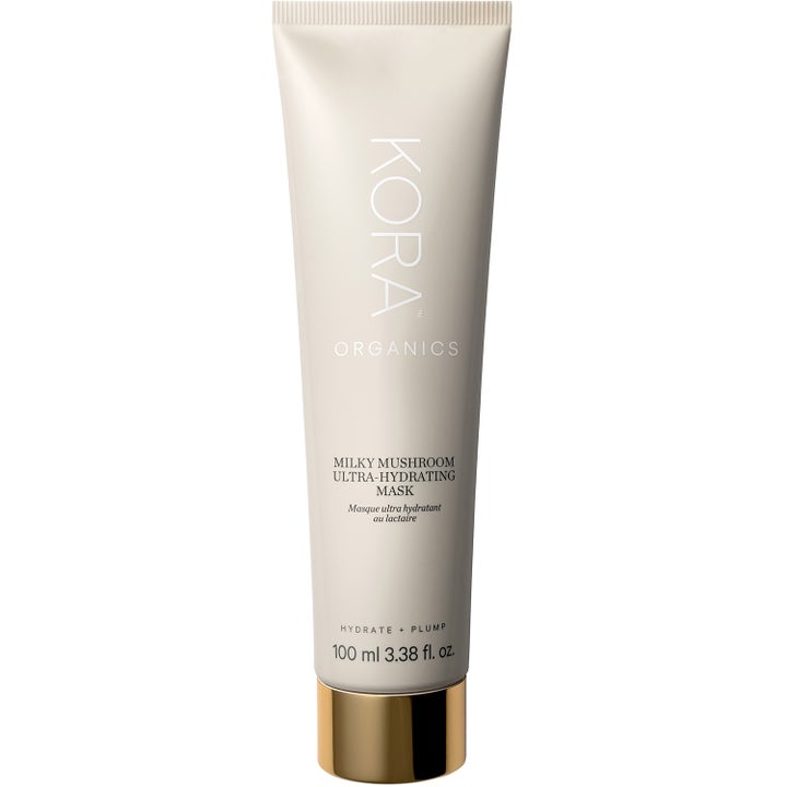 KORA Organics Milky Mushroom Ultra-Hydrating Mask 100 ml fuktighetsgivende ansiktsmaske i beige tube med gullfarget kork