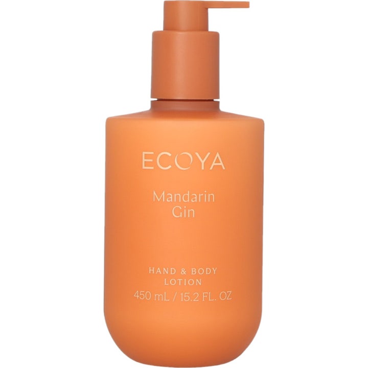 Ecoya Mandarin Gin Hand & Body Lotion 450 ml pleiende hånd- og kroppslotion i matt oransje flaske med pumpe