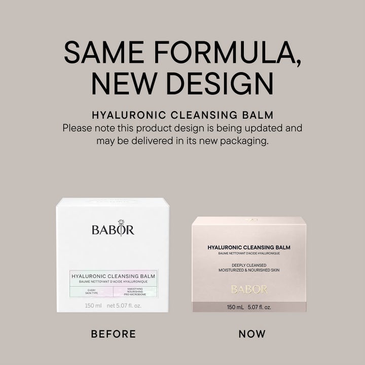 Babor Hyaluronic Cleansing Balm 150 ml ansiktsrens som viser gammelt og nytt design på ytteremballasjen