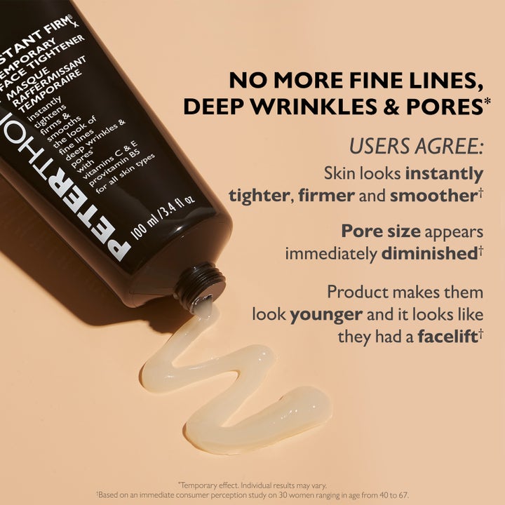 Peter Thomas Roth Instant FIRMx 100 ml oppstrammende ansiktsserum mot rynker i svart tube med klar geletekstur.