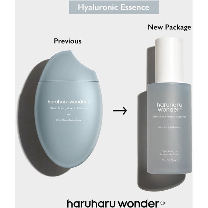 haruharu wonder Black Rice Hyaluronic Essence 50 ml fuktighetsgivende serum i ny sylindrisk flaske og gammelt design