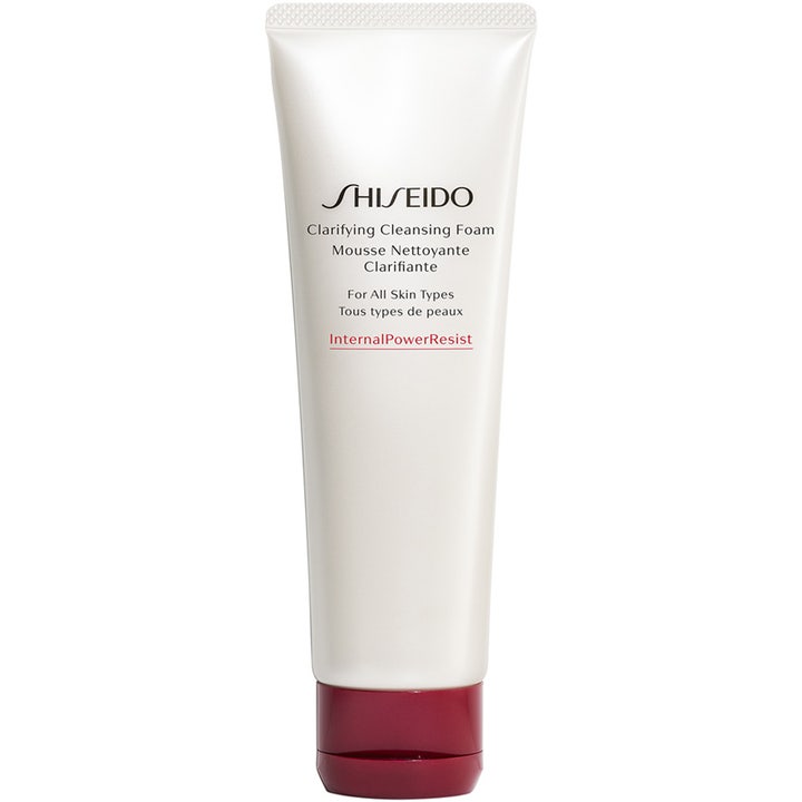 Shiseido Clarifying Cleansing Foam 125 ml ansiktsrens som gir klarere hud i hvit tube med mørkerød kork