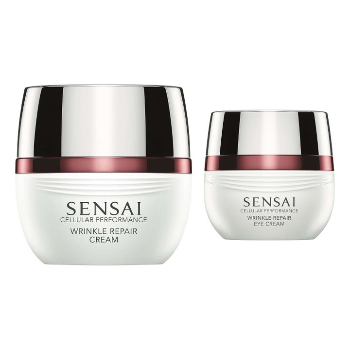Sensai Cellular Performance Wrinkle Repair Cream og Eye Cream mot rynker i elegante hvite krukker med sølvlokk