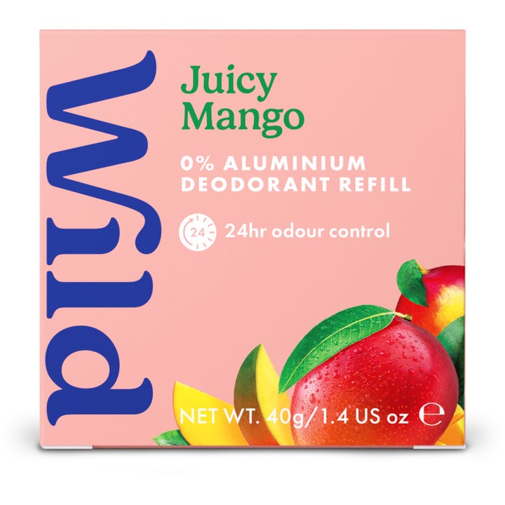 Wild Deo Stick Refill Juicy Mango 40 g aluminiumsfri deodorant i rosa eske med 24t luktkontroll og mango