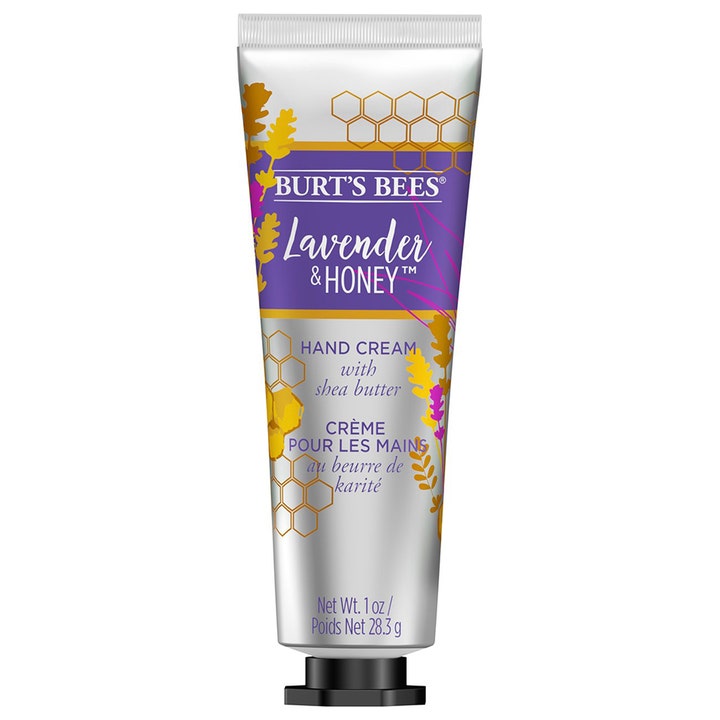Burt's Bees Lavender & Honey Hand Cream 28,3 g fuktighetsgivende håndkrem med sheasmør i sølvfarget tube med lilla detaljer