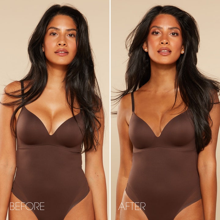 St.Tropez Self Tan Ultra Dark Violet Bronzing Mousse 200 ml viser før og etter-resultat med en intens mørk glød.