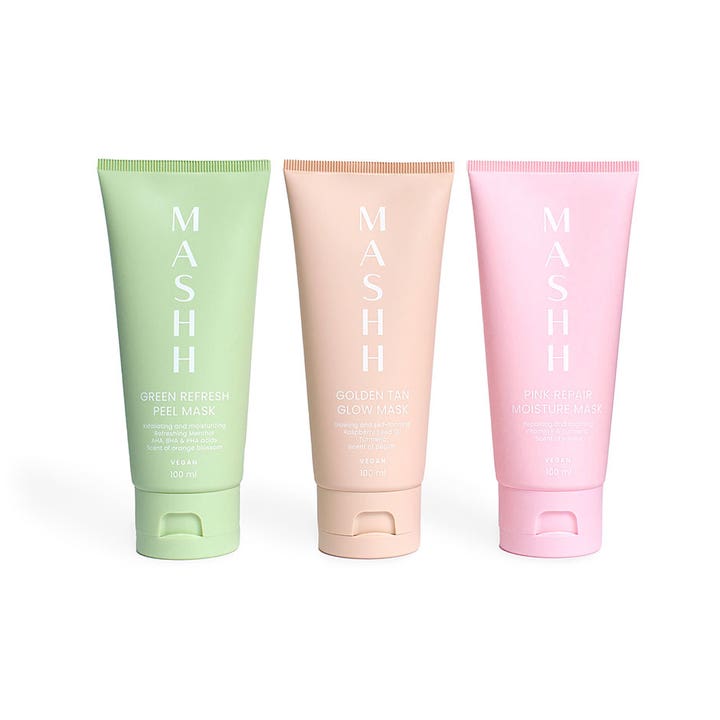 MASHH Pink Repair Moisture Mask 100 ml fuktighetsgivende ansiktsmaske i rosa, fersken og grønn tube