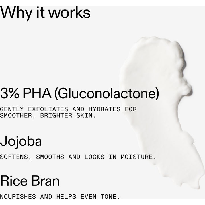 The INKEY List PHA Body Water Cream 150 ml bodylotion med tekst om 3% PHA og jojoba ved en hvit kremtekstur.