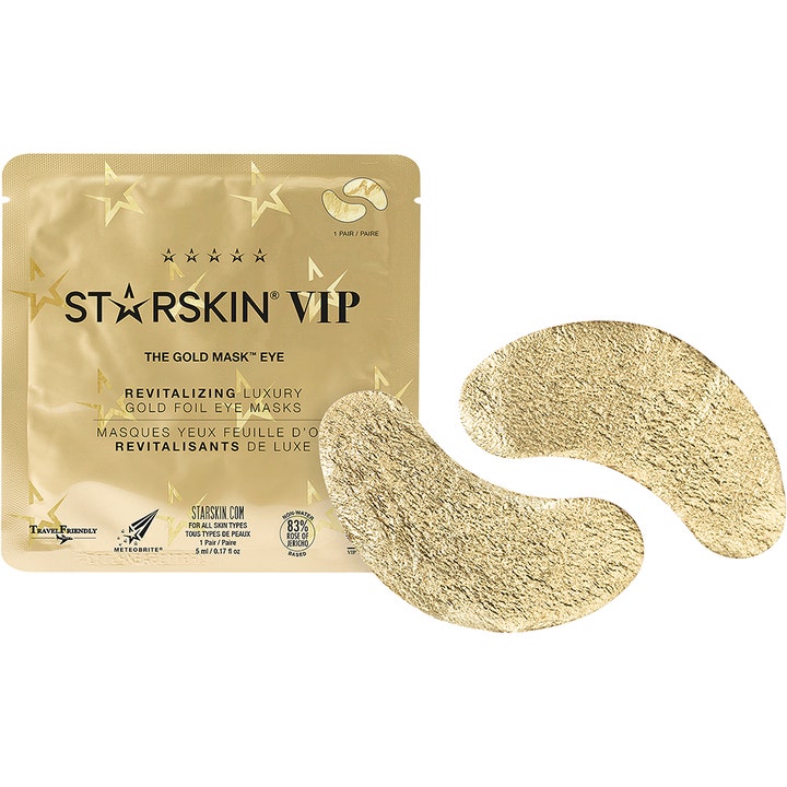 Starskin VIP The Gold Mask Eye 1 par revitaliserende øyemaske med teksturerte gullfoliepatches og gullfarget pose