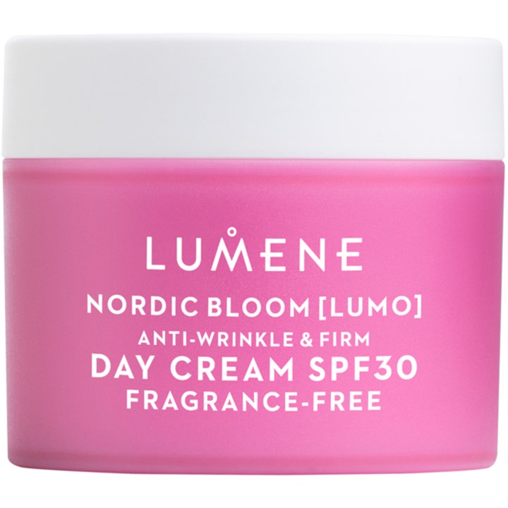 Lumene Nordic Bloom Lumo Day Cream SPF30 50 ml parfymefri oppstrammende dagkrem i rosa krukke med hvitt lokk