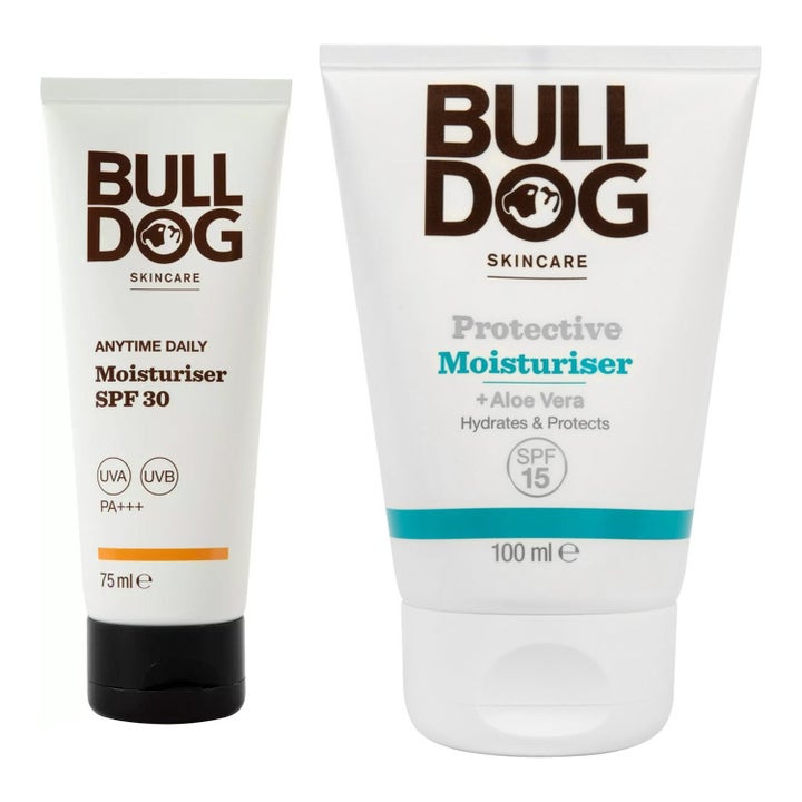 Bulldog Skincare Protective Moisturiser 100ml og SPF30 75ml fuktighetskremer i hvite tuber som pleier og beskytter