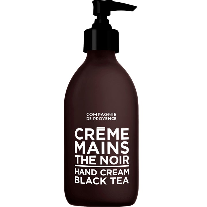 Compagnie de Provence Black Tea Hand Cream 300ml mykgjørende håndkrem i mørkebrun frostet flaske med svart pumpe