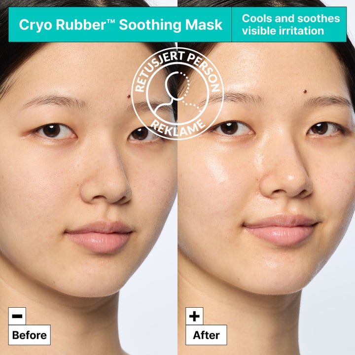 Dr.Jart+ Cryo Rubber Soothing Mask 36 g beroligende ansiktsmaske som kjøler og roer ned huden i en før og etter-visning.