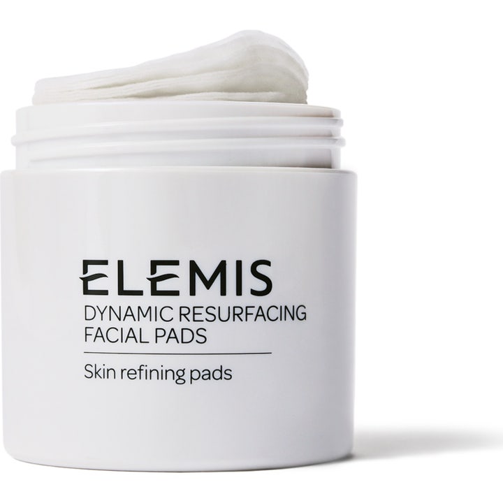 Elemis Dynamic Resurfacing Facial Pads 60 stk eksfolierende pads i hvit krukke med synlige teksturerte bomullspads