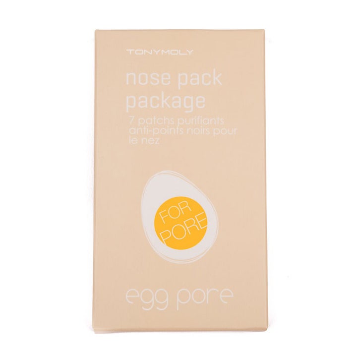 TonyMoly Egg Pore Nose Pack Package 7 stk neselapper mot hudormer i beige eske med eggillustrasjon og gul sirkel