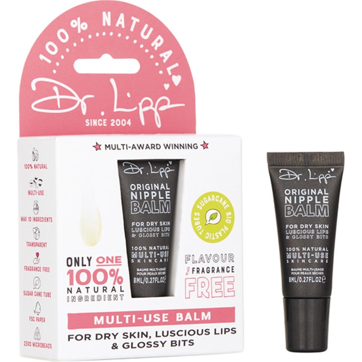 Dr.Lipp Original Nipple Balm 8 ml pleiende universalsalve i svart tube og hvit eske med rosa topp