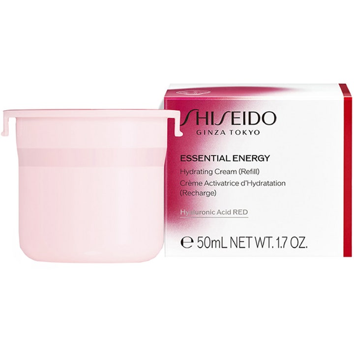 Shiseido Essential Energy Hydrating Cream Refill 50 ml ansiktskrem med rosa refillkapsel og hvit eske