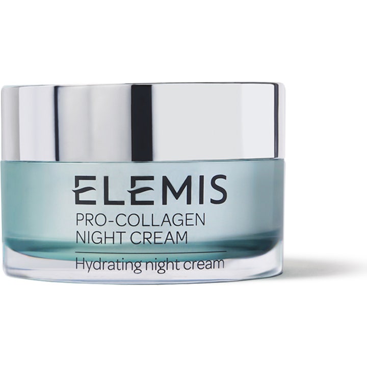Elemis Pro-Collagen Night Cream 50 ml fuktighetsgivende nattkrem i lyseblå glasskrukke med sølvlokk