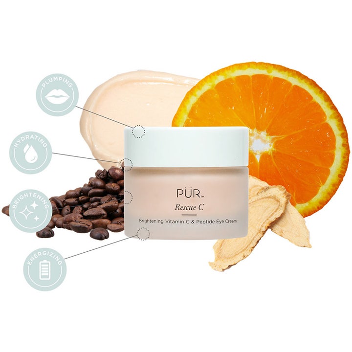 PÜR Rescue C Brightening Vitamin C & Peptide Eye Cream 15 ml med kaffebønner og appelsin som gir glød.
