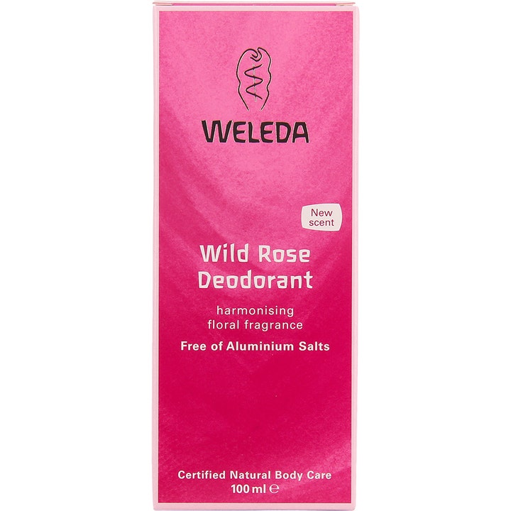 Weleda Wild Rose Deodorant 100 ml harmoniserende damedeodorant i rosa eske uten aluminiumsalter