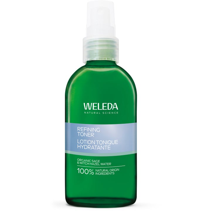 Weleda Refining Toner 100ml rensende ansiktsvann som forfiner huden i en mørkegrønn flaske med hvitt skrulokk
