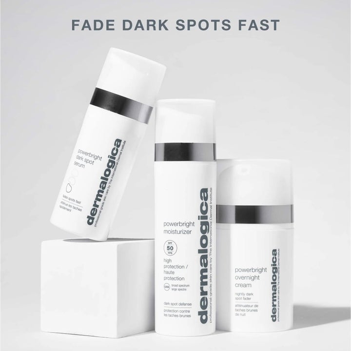Dermalogica Powerbright Moisturizer SPF50 Duo niacinamid ansiktskrem i hvite pumpeflasker mot mørke flekker
