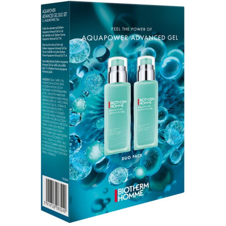 Biotherm Homme Aquapower Advanced Gel Duo Set 2x75ml fuktighetsgivende ansiktsgel i blå eske med vannbobler