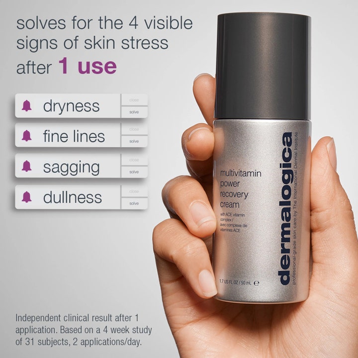 Dermalogica MultiVitamin Power Recovery Cream 50 ml ansiktskrem i sølvflaske som motvirker tørrhet og fine linjer.